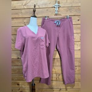 Mauve Matching Set Figs Catarina Scrub Top & Yola High Waist Pants Large